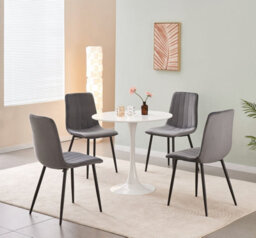 Mof Dining Chairs Set Of 6 Velvet Dining Chair With Padded Seat And Backrest, Sturdy Metal Legs Grey Stripe - thumbnail 2