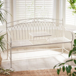 Dibor Vintage Large Cream Arched Outdoor Garden Furniture Companion Seat Bench With Free Set Of 2 Floral Box Cushions - thumbnail 3