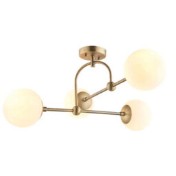 Antique Brass Multi Arm Ceiling Light & Opal Glass Shade 4 Bulb Hanging Pendant - thumbnail 1