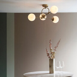 Antique Brass Multi Arm Ceiling Light & Opal Glass Shade 4 Bulb Hanging Pendant - thumbnail 4
