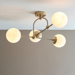 Antique Brass Multi Arm Ceiling Light & Opal Glass Shade 4 Bulb Hanging Pendant - thumbnail 3