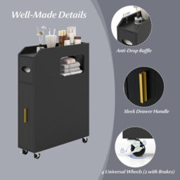 Costway Small Bathroom Storage Cabinet 16Cm Narrow Slim Bathroom Organizer-Black - thumbnail 9