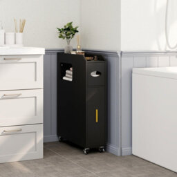 Costway Small Bathroom Storage Cabinet 16Cm Narrow Slim Bathroom Organizer-Black - thumbnail 5