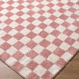 Livabliss Fossay Shaggy-Washable Pink Ivory Modern High Pile Checkered Living Bedroom Rug 200 X 275 Cm Easy Care, Non Shedding - thumbnail 6