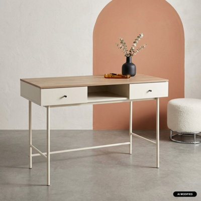 Sweeek - Wood Decor And Iron Desk With 2 Drawers And 1 Compartment Beige 120X55X80 Cm - William - image 1