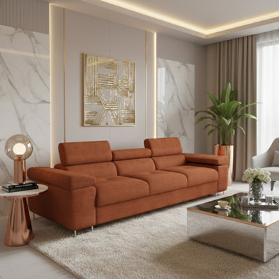 Torezio 3 Seater Sofa Bed With Adjustable Headrests And Dolphin Pull Out Mechanism Orange - image 1
