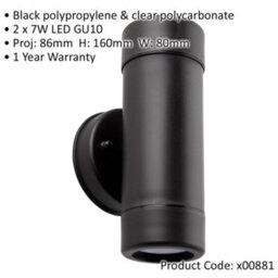 Up & Down Twin Outdoor Ip44 Downlight - Dimmable 2 X 7W Gu10 Led - Black - thumbnail 2