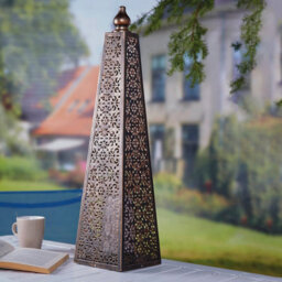Battery Powered Moroccan Style Pyramid Lantern Lamp - Weatherproof Bronze Effect Home Or Garden Led Light - H60 X 15Cm Diameter - thumbnail 1