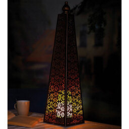 Battery Powered Moroccan Style Pyramid Lantern Lamp - Weatherproof Bronze Effect Home Or Garden Led Light - H60 X 15Cm Diameter - thumbnail 2