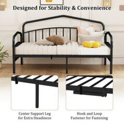 Costway Single Daybed With Rolling Pull Out Trundle No Box Spring Needed Victorian Heavy-Duty Day Bed Frame - thumbnail 7