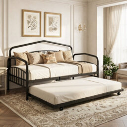 Costway Single Daybed With Rolling Pull Out Trundle No Box Spring Needed Victorian Heavy-Duty Day Bed Frame - thumbnail 5