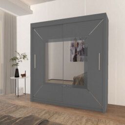 Interior Emporium Ie Stylish Venice Bedroom Wardrobe With Double Sliding Doors With Led Lighting ( Grey , 180 Cm ) - thumbnail 1
