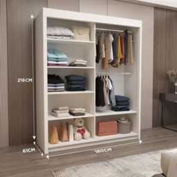Interior Emporium Ie Stylish Venice Bedroom Wardrobe With Double Sliding Doors With Led Lighting ( Grey , 180 Cm ) - thumbnail 2