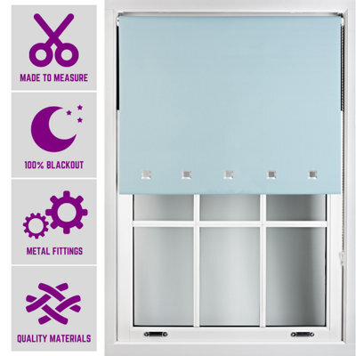 Furnished Made To Measure Blackout Roller Blinds With Square Eyelets And Metal Fittings - Duck Egg Blue (W)90Cm (L)165Cm - image 1