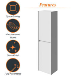 Plum&clay Luna Gloss White Wall Hung Tall Bathroom Cabinet Storage (H)1500mm (W)400mm - thumbnail 5