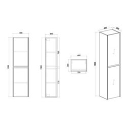 Plum&clay Luna Gloss White Wall Hung Tall Bathroom Cabinet Storage (H)1500mm (W)400mm - thumbnail 2