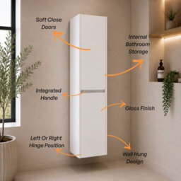 Plum&clay Luna Gloss White Wall Hung Tall Bathroom Cabinet Storage (H)1500mm (W)400mm - thumbnail 3