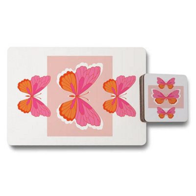 Benjamin Tate Design Butterfly Themed Placemat And Coaster Set With Luxe Print On Wood Base Limited Edition - image 1