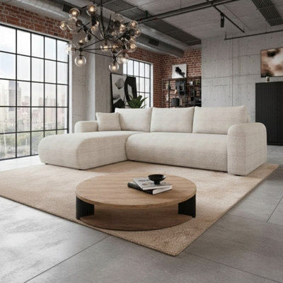 Universal Corner Sofa Bed With Storage Profiled Comfort Modern Fabric Left Or Right Hand 212 122Cm Sleeping Area Light Beige - image 1