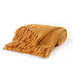 Ehc Waffle Throws For Sofa Armchair Blanket Single Bed Cover, 125 X 150Cm - Ochre - thumbnail 3
