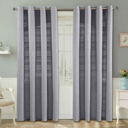"Homescapes Cotton Rajput Ribbed Silver Grey Curtain Pair, 66 X 90"""