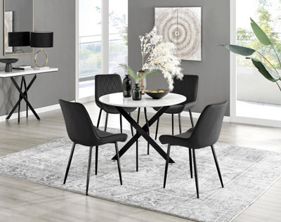 Furniturebox Uk Novara White Gloss Black Leg Round Dining Table & 4 Black Pesaro Black Leg Chairs - image 1