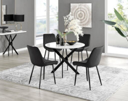 Furniturebox Uk Novara White Gloss Black Leg Round Dining Table & 4 Black Pesaro Black Leg Chairs - thumbnail 1