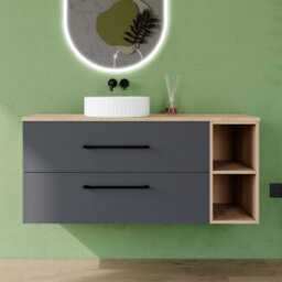 AVER-GROWTH 1210mm Bathroom Vanity Unit With Ceramic Sink 2 Drawer Countertop Basin Wall Hung Matt Grey Oak Bathroom Cabinet Shelves Storage