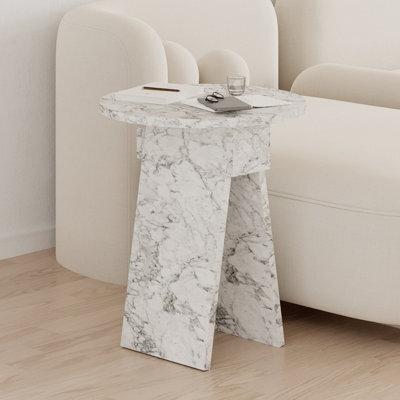 Decortie Chen Modern Round Side End Table 42Cm 2 Legs Multipurpose White Marble Effect Living Room H 50Cm - image 1
