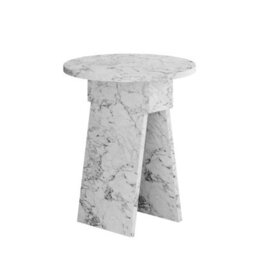Decortie Chen Modern Round Side End Table 42Cm 2 Legs Multipurpose White Marble Effect Living Room H 50Cm - thumbnail 2