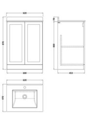 Balterley Stonnall Traditional Floor Standing 2 Door Vanity Unit With Marble Top With Basin, 600mm, Autumn Oak - thumbnail 2