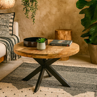 Wyld Haus London Natural Mango Wood Round Coffee Table With Industrial Metal Legs - image 1