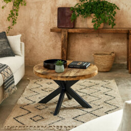 Wyld Haus London Natural Mango Wood Round Coffee Table With Industrial Metal Legs - thumbnail 2