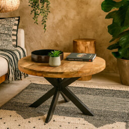 Wyld Haus London Natural Mango Wood Round Coffee Table With Industrial Metal Legs