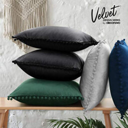 Deconovo 2 Pack Pom Pom Crushed Velvet Cushion Covers With Invisible Zipper 45 X 45 Cm Dark Black - thumbnail 4
