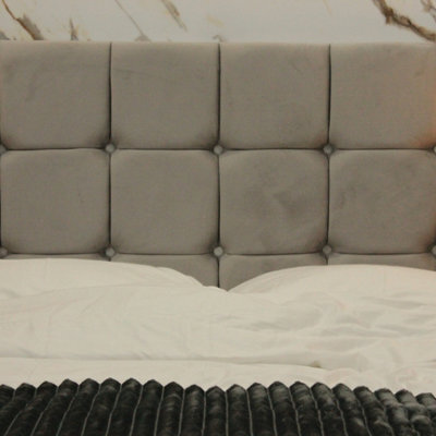 "Urban Textures Luxury 20"" High Velvet Fabric Upholstered Sloane Buttoned Bed Headboard -Silver" - image 1