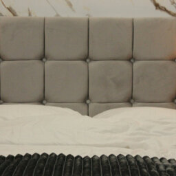 "Urban Textures Luxury 20"" High Velvet Fabric Upholstered Sloane Buttoned Bed Headboard -Silver" - thumbnail 1