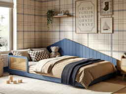 Flair Carter Small Double Montessori Bed With Rattan Panels Navy - thumbnail 2