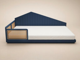 Flair Carter Small Double Montessori Bed With Rattan Panels Navy - thumbnail 4