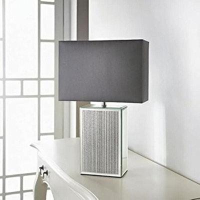 Biznest Square Glitter Mirror Table Lamp Modern Sparkle Home Decor Ideal For Living Rooms And Bedrooms (Silver)