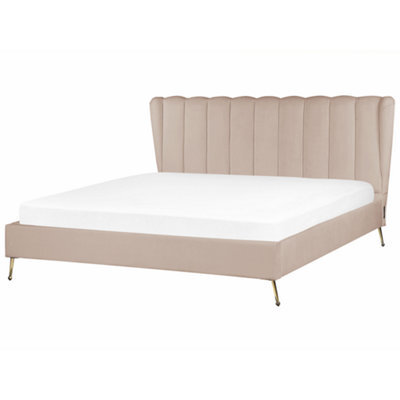 Beliani Bed Velvet Miribel 180 X 200 Cm (Eu Super King) Taupe - image 1