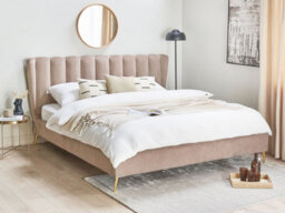 Beliani Bed Velvet Miribel 180 X 200 Cm (Eu Super King) Taupe - thumbnail 2
