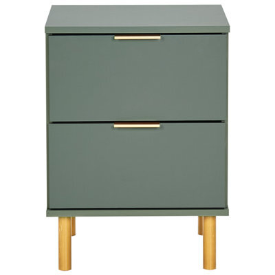 Wyld And Coco Elements Bedside Table Nightstand Green Gold, 2 Drawers, Retro Modern. - image 1