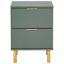 Wyld And Coco Elements Bedside Table Nightstand Green Gold, 2 Drawers, Retro Modern. - thumbnail 1