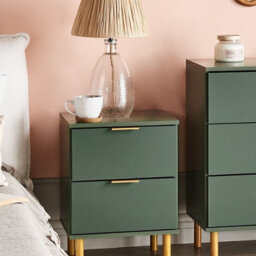 Wyld And Coco Elements Bedside Table Nightstand Green Gold, 2 Drawers, Retro Modern. - thumbnail 2