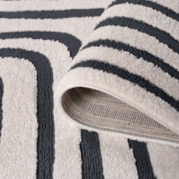 The Rugs Loft Navy And Ivory Curved Line Living Room Area Rug And Runners Soft Pile - thumbnail 6