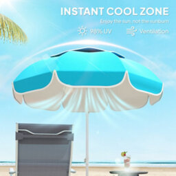 Outsunny Beach Umbrella, Adjustable Height & Tilt Portable Parasol, Blue - thumbnail 4