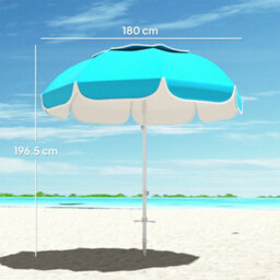 Outsunny Beach Umbrella, Adjustable Height & Tilt Portable Parasol, Blue - thumbnail 3