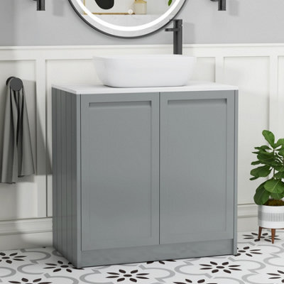 Royal Bathrooms Royal Bathroom Elmore 800mm Matt Pebble Grey Freestanding Countertop Bathroom Vanity Unit 2 Door With Elva Basin - image 1