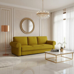 Bukiet Sofa Bed For Living Room With Sleeping Function Storage Compartment Wood Frame 256X103X95Cm 147X200Cm Mustard - thumbnail 2